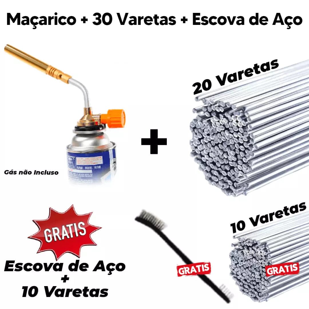 Kit Completo de Solda Profissional - Solda Premium + Brindes Exclusivos 🎁 Kit Completo de Solda Profissional P1 Direct Ofertas Maçarico + 30 Varetas + Escova de Aço Inoxidável